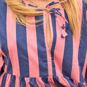 Vestido Midi a rayas de atardecer de algodón puro 100% para mujer, rayas multicolores vibrantes, suelto, ligero, transpirable para verano - Product Image 2