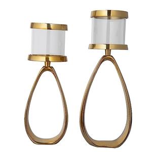 Soporte de vela con acabado de oro antiguo de Metal en forma de cesta Juego de 2 para decoración de sala de estar para el hogar Portavelas - Product Image 3
