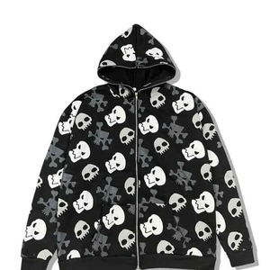 เสื้อฮู้ดซิปเต็มตัวลายหัวกะโหลก สไตล์ Y2K กอธิค สตรีทแวร์ แจ็คเก็ตขนแกะโอเวอร์ไซส์ ฮิปฮอป พิมพ์ลายทั่วตัว พังก์ร็อก เสื้อฮู้ดแบบซับลิเมชั่น - Product Image 1