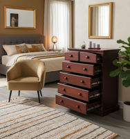 Commode verticale traditionnelle en chêne massif, 5 tiroirs, finition café, qualité supérieure, meubles de chambre à coucher, P.D.T VA21YC, prix d'usine
