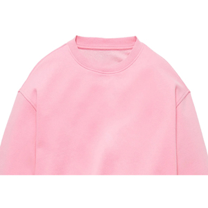 Sudadera Ecológica para Mujer, Invierno, Color Sólido, Bordada, Transpirable, Cuello Redondo, 340g, Rosa, Resistente al Viento, Poliéster/Algodón en la Parte Delantera - Product Image 4