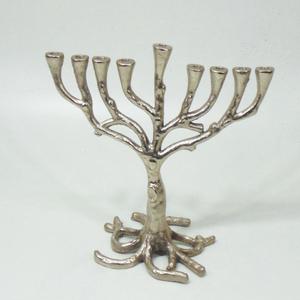 Latest 2025 Vintage Design Aluminium Menorah Chanukah Candle Stand Elegant Look <b>Silver</b> Color Handcrafted Candle Holder Decor - Product Image 2