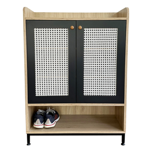 KG68058 Zapatero Minimalista Convertible y Extensible de Madera Contrachapada con Base de Hierro y Puerta de Malla para Uso Doméstico - Product Image 1