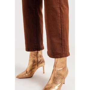 Jeans Anchos Color Camel, Cintura Alta, Decoración con Botones, Mezclilla Transpirable, Estilo Boyfriend, Corte Estándar Holgado, 100% Algodón, Talla 2XL - Product Image 3