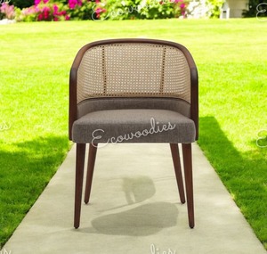 Classic Design Sleek Wingback Style Wicker Backrest <strong>Chair</strong> With Armrest Soft Foam Padding Seat Rattan Wood <strong>Chair</strong> For Living Room - Product Image 5