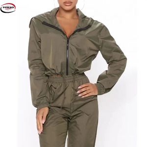 Chándal de 2 piezas con logotipo personalizado para mujer, cortavientos ligero con cremallera completa y Sudadera con capucha, conjunto de Jogger de talla grande, estampado transpirable - Product Image 3