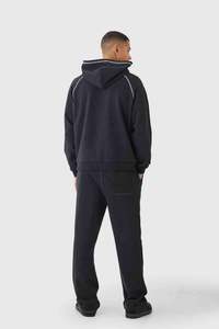 ชุดวอร์มมีซิปสำหรับผู้ชายชุดออกกำลังกายแบบมีฮู้ดและกางเกงวอร์ม2ชิ้นลายตะเข็บตัดกันโลโก้ออกแบบได้ตามที่ต้องการ - Product Image 2