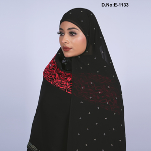 Elegant Georgette Hijab with Rich Russell Net Lace Panel, Scattered Crystal Detailing and Clean Finished Edges - Product Image 3