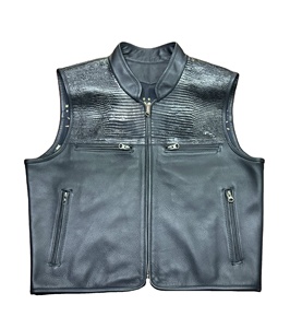Premium Men's Black Leather Biker Vest with Snakeskin Embossed <b>Back</b> - Product Image 1