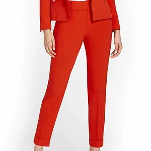 Plain Red Color Straight Leg Cotton Dress Pants Stacked Womens Streetwear Business Womens Dress Pants Wholesale