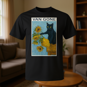 ผลงานศิลปะชื่อดัง "แมวดำกับดอกทานตะวัน" ของแวนโก๊ะบนเสื้อยืดลายแมว สินค้าส่งเสริมการขาย - Product Image 3