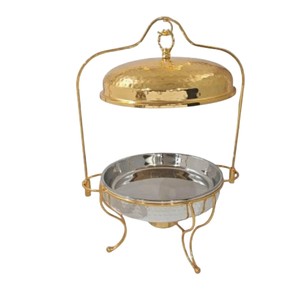 Nuevo Juego de Recipientes para Buffet Redondos de Acero Inoxidable Dorado, Calentador de Alimentos con Tapa Colgante Tipo Domo para Hotel, Restaurante y Catering - Product Image 1