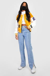 Wholesale Newest Style Wool Ladies Jacket Long Sleeve Pockets Custom Coat <b>Tops</b> Women XL Size Cotton OEM Letterman Jackets - Product Image 6