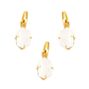 Rainbow Moonstone 12x8mm Colgante hexagonal 18K Oro Vermeil Plata esterlina Prong Fine Charms & Pendants - Product Image 1