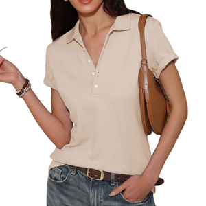 Qualité supérieure Meilleure vente Logo personnalisé Excellente qualité Polos à manches courtes de couleur unie pour femmes - Product Image 5