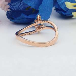 Élégante bague en or rose 14 carats avec diamant de laboratoire taillé, style féminin classique, pour fiançailles et mariage, plaqué rhodium, 26 pierres latérales - Product Image 3