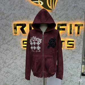 Marca privada Buena calidad Cremallera Ácido Lavado Sudaderas Streetwear Heavyweight Fleece Impreso Full Zip up Sun Faded Hoodie - Product Image 1