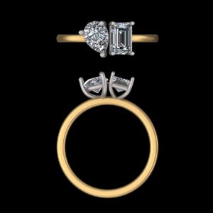 แหวนเพชร Toi et Moi สองเม็ดทรงหยดน้ำและทรงมรกต ดีไซน์หรูหราสำหรับเจ้าสาว ทำจากทองสองสี - Product Image 1