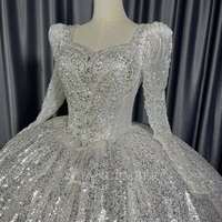 Robe de mariée Jancember LSCM40 scintillante à manches longues, coupe empire, avec longue traîne