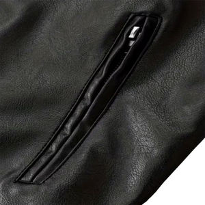 Veste en cuir pour homme de haute qualité, couleur noire, fermeture éclair sur le devant, quatre poches, vêtement décontracté, veste en cuir chaude pour l'hiver pour adulte - Product Image 6
