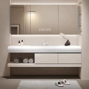 Элитный современный настенный моноблочный шкаф для ванной с раковиной, умным зеркалом с LED-подсветкой и функцией хранения, комплект для квартиры - Product Image 1