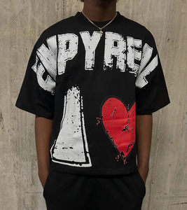 Wholesale Oversized Printed T-Shirt Men Streetwear <b>Graphic</b> <b>Tee</b> Loose Fit 100% Cotton Jersey Summer Fashion Casual Hip Hop Bulk - Product Image 1