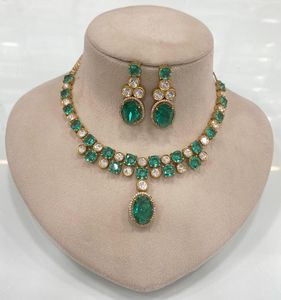 Collier de mariée ensemble avec boucles d'oreilles classique en laiton cuivre opale en forme de fleur conception chaîne à maillons colorés pour les mariages fêtes cadeau - Product Image 3