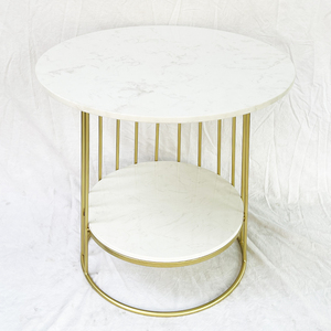 Contemporary Two-Tiered Side <b>Table</b> White <b>Marble</b> Top & Bronze Frame Durable Living Room Furniture <b>Set</b>-TT68117 - Product Image 2