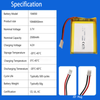 104050 Batterie au lithium polymère 3.7V 2500mAh haute capacité, énergie 9.25Wh pour appareils haute puissance 104050 103450 505060 654060