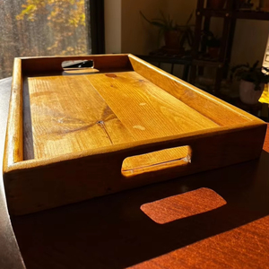 Plateau en bois poli écologique personnalisé, décor rustique, avec poignées, plateau de service ottoman, décoration intérieure, artisanat naturel pour l'accueil - Product Image 1
