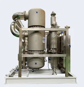 High efficiency low gas consumption vertical vapor compression distillation for WFI