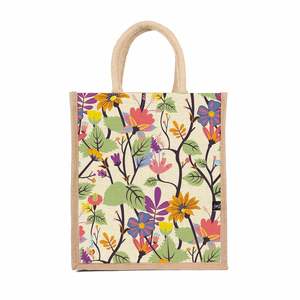 Fleurs de luxe imprimé sacs de Jute poignées parfait Shopping épicerie utiliser sacs toile sacs fourre-tout forme Rectangle qualité supérieure - Product Image 3