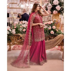 Ropa Étnica de Lujo, Kurti de Seda Chinon, Palazzo, Dupatta de Malla Suave para Mujer, Colección Festiva Nupcial para Fiestas, Colores Personalizados, Estilo Indio - Product Image 3