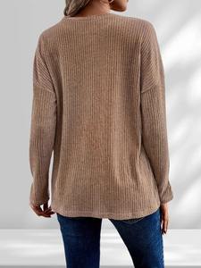 T-shirt décontracté en jersey tricoté à manches longues avec col polo, couleur unie simple, nouvelle mode d'automne, respirant - Product Image 2