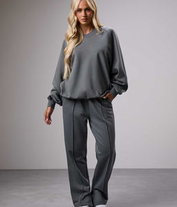 Pantalon de jogging évasé oversize pour femme, taille haute, style streetwear, en molleton de coton avec poche arrière - Product Image 3