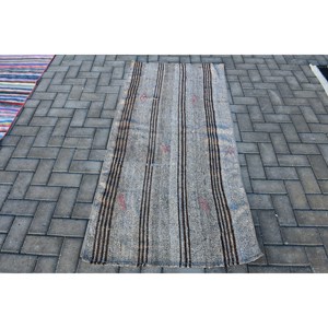 Tapis turc vintage, tapis Kilim 2,9x5,4 pieds, tapis en laine Ikat gris - Product Image 1