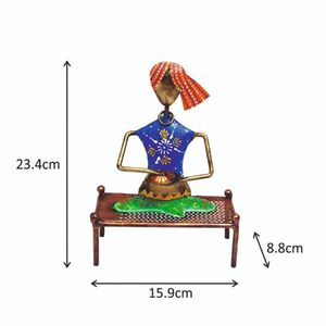 <b>Lightweight</b> Polyresin Musician Figurine Multicolour Tabletop Metal Home Decorative Item Sitting on Charpai - Product Image 2