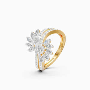 Bague de Cadeau avec Diamant de Laboratoire, Sertie de Pierres en Pavé Floral Marquise, 0,67 Ct |   En or jaune, blanc et rose 9 carats - Product Image 1
