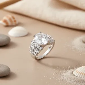 Anillo de Plata de Ley 925 con Circonita Cúbica para Mujer, Diseño Geométrico Romántico, Corte Esmeralda, Rodio, Regalos de Promesa - Product Image 1