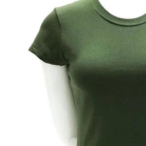 T-shirt décontracté pour femme, été, coupe ajustée, col rond, manches papillon, uni, manches courtes, tissu jersey respirant, LOGO 100% coton - Product Image 4