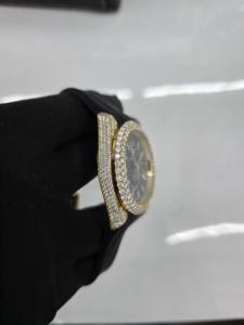 นาฬิกาผู้ชายเพชรโมอิสซาไนต์ทรงกลมแบบครึ่งฝัง สายสีดำ ตัวเรือนแบบโรมัน ระบบกลไก - Product Image 3