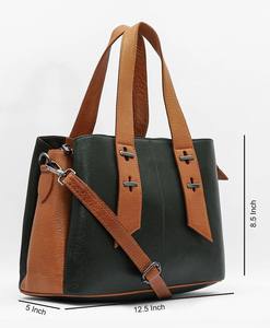 Sac à main en cuir véritable noir et tan pour femme, sac à bandoulière, sac fourre-tout, deux poignées, fermeture à glissière, bandoulière réglable, résistant à l'eau - Product Image 4