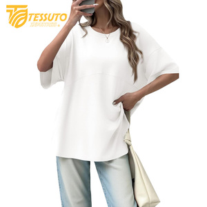 Camiseta básica de gran tamaño con logotipo de impresión personalizado de peso pesado Camiseta de algodón 100% de moda de talla grande de alta calidad para mujer - Product Image 4