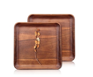 Bandeja hecha a mano de madera de acacia con diseño moderno, tamaño y forma personalizables, acabado de alta calidad para restaurante y uso doméstico - Product Image 1