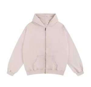 Alta calidad 350G algodón poliéster liso otoño Casual medio peso gota hombro más tamaño ácido lavado hombres sudaderas con cremallera completa - Product Image 2