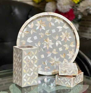 Indian Handmade Custom Size Tray Set for Bakhoor Burner <b>Mop</b> Mother of Pearl Inlay with <b>Flat</b> by Decor World Expo - Product Image 5