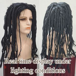 Perruque longue synthétique noire style dreadlocks afro bouclées, pour hommes, tressage au crochet, raie au milieu, usage quotidien ou cosplay, densité 250% - Product Image 4