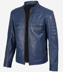 Chaqueta de Cuero para Hombre, Estilo Motero, Azul, 2025 - Product Image 1