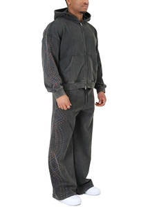 Ensembles de survêtements personnalisés avec logo superposé pour hommes, deux pièces, pantalon évasé d'hiver, ensembles de survêtements à imprimé gonflé, sweats à capuche, survêtements pour hommes - Product Image 3