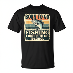 T-shirt unisexe à manches courtes et col rond pour enfants et jeunes, Born To Go Fishing Forced To Go To School - Product Image 2